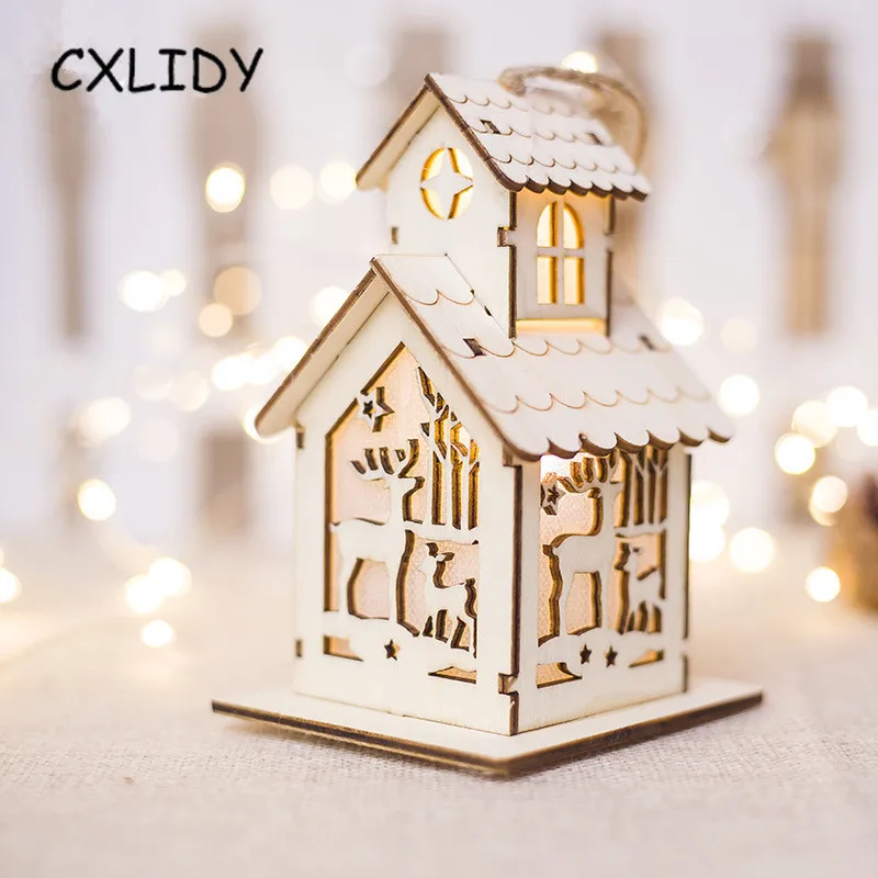 

Christmas Tree Wooden Pendant Christmas Lighted Decoration Cottage Christmas Warm Light Cabin Children's Gift Decoration qq176