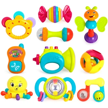 

10PCS/Lot Baby Rattles Toys Newborn Hand Bells Baby Toys 0-12 Months Teething Safe Development Infant Early Educational Toys