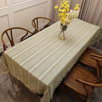 

Striped Tablecloth Japan Style Washable Cotton Linen Dining Christmas Rectangular Table Cloth Tassels Home Decor Table Cover