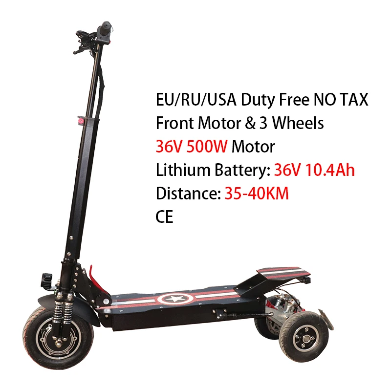 500W 36V10.4Ah 3 Wheels 48V 1000W E Scooter Front Motor Wheel Electric Scooter for Adults 80KM Distance Folding Electric Skateboard Hoverboard - Цвет: 500W 36V10.4Ah