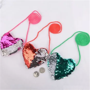 

New Sequins Loving Heart Kids Shoulder Coin Bag Baby Girls Mini Crossbody Bag Cartoon Boys Small Coin Purse Children Hand Bags