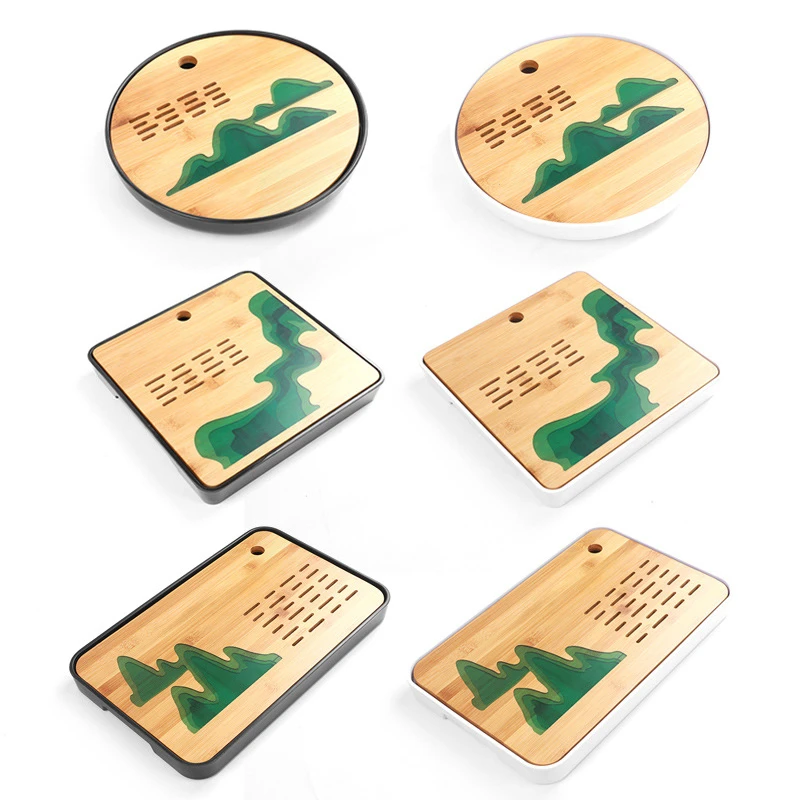 

Bamboo Tea Tray Ceramics Bamboo Drainage Water Storage Kung Fu Tea Set Room Board Table Chinese Tea Cup Ceremony Tools Tea Set