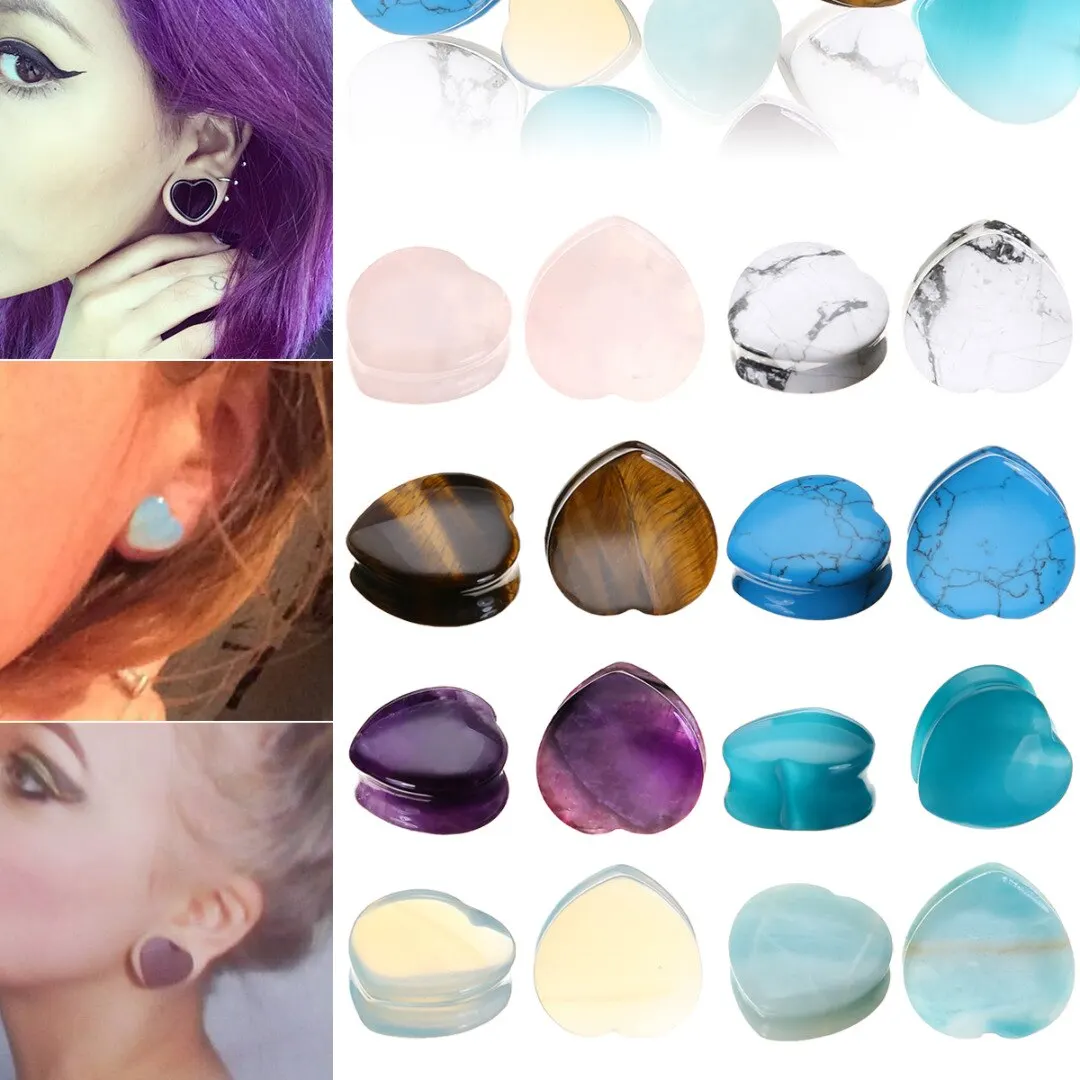 1 Pair Shellhard Heart Shaped Stone Ear Plug Fashion Flesh Tunnel Ear Expander Stretcher For Women Femme Jewelry
