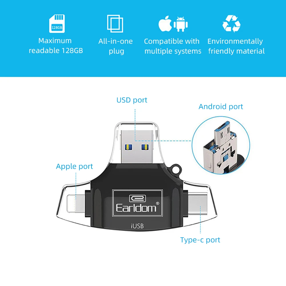 Адаптер FDBRO microSD, устройство для чтения карт SD, устройство для чтения карт microsd, устройство для чтения карт SDHC, SDXC, TF, usb c, OTG, карта памяти duo RS, MMC, адаптер для iphone
