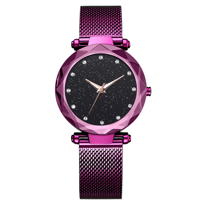 Relogio Feminino, женские часы, бренд, звездное небо, элегантные, с магнитной пряжкой, Vibrato, розовое золото, женские наручные часы, роскошные часы для женщин - Цвет: Фиолетовый