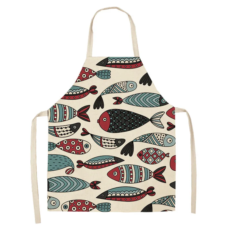 Fish Aprons for Women Kids Sleeveless Cooking Baking Cleaning Tools Marine Animals Printed Kitchen Aprons Cotton Linen Bibs