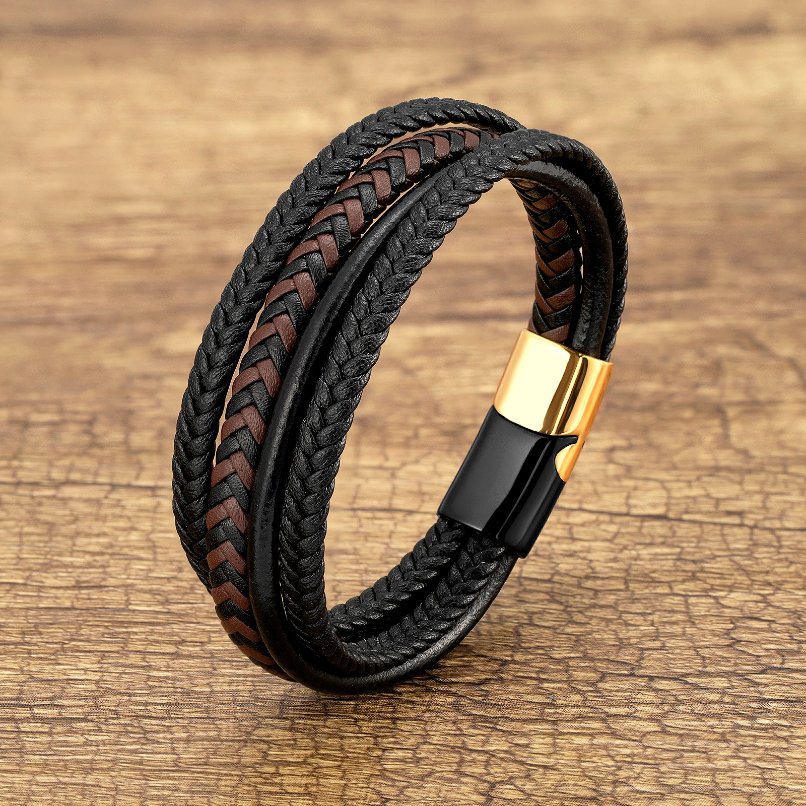 Men's Multilayer Braided Leather Cord Bracelet Charm Stainless Steel Magnetic Buckle Vintage Bracelet For Women Fashion Jewelry