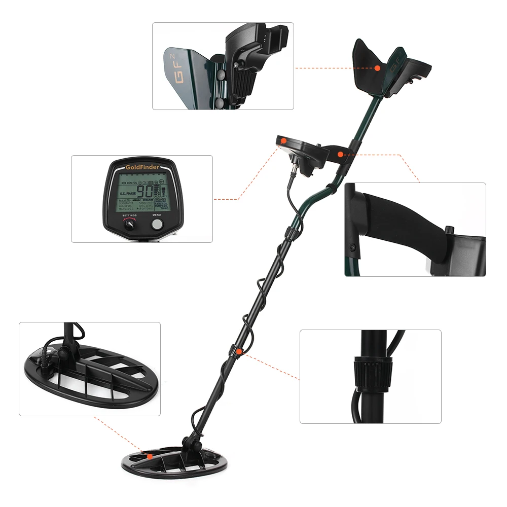 

Professional Underground Metal Detector GF2 Treasure Hunter Gold Digger LCD Display Headphone Ultra Sensitivity Detector Wiring