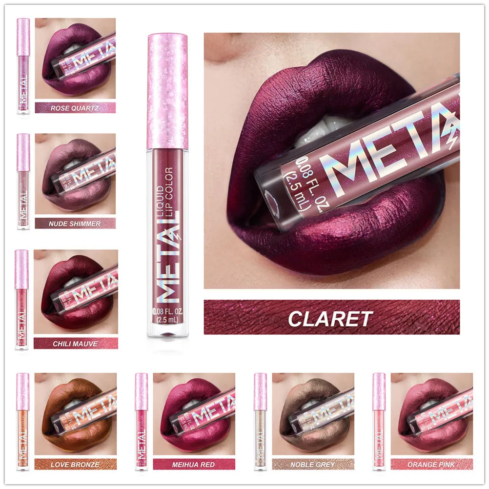 

Glitter Liquid Lipstick Makeup Waterproof Metallic Lip Gloss Set Long Lasting Shimmer Metal Lipgloss Tint Golden Pink Charming