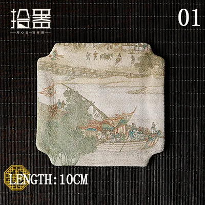 Китайский дзен Подставка под чашку из хлопка с принтом Forbidden City Qianli Jiangshan изоляция чашка, чашка держатель Подушка чайная церемония - Цвет: 01