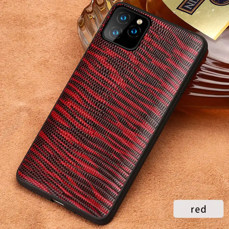 Чехол из натуральной кожи для телефона Apple iphone 11 11Pro 11 Pro Max X XR XS Max 6 6S 7 8 plus 360 полная защитная текстура под ящерицу - Цвет: Красный