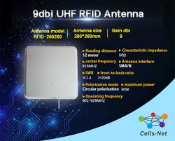 Antenne RFID UHF à polarisation circulaire 9dbi, longue distance 902 928mhz, 260x260mm 