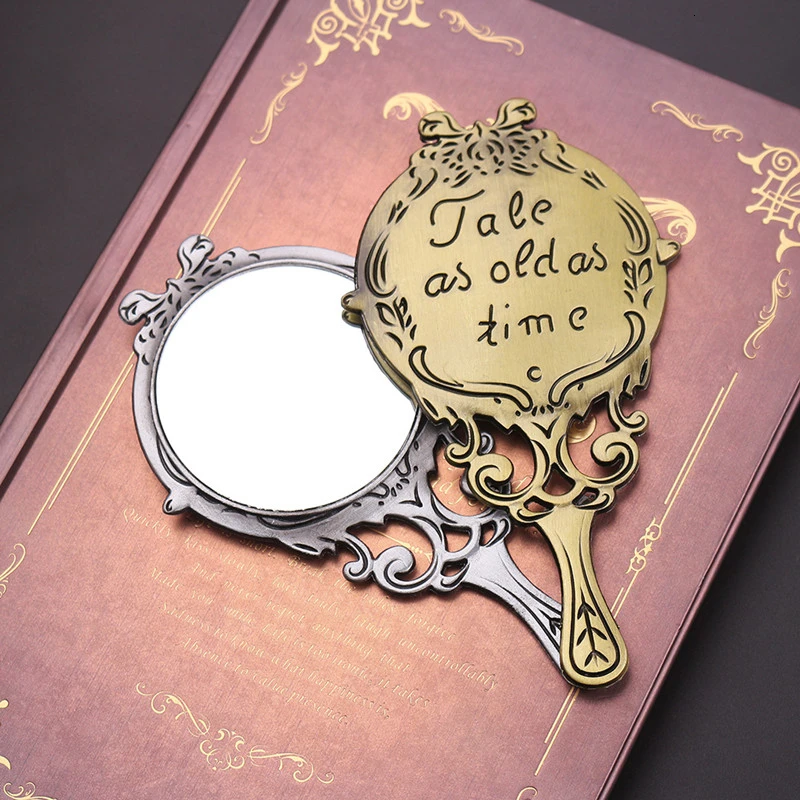 

1 Pcs Creative Vintage Pattern Handle Makeup Mirror Round Cosmetic Mirrors Beauty Women Girls Make Up Mirror Tool