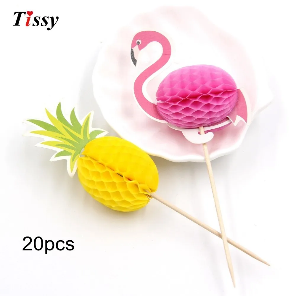 1set Flamingo DIY Paper Umbrella Drink Picks Paperboard Crafts Straws Pineapple For Summer Birthday Hawaiian Party Decorations