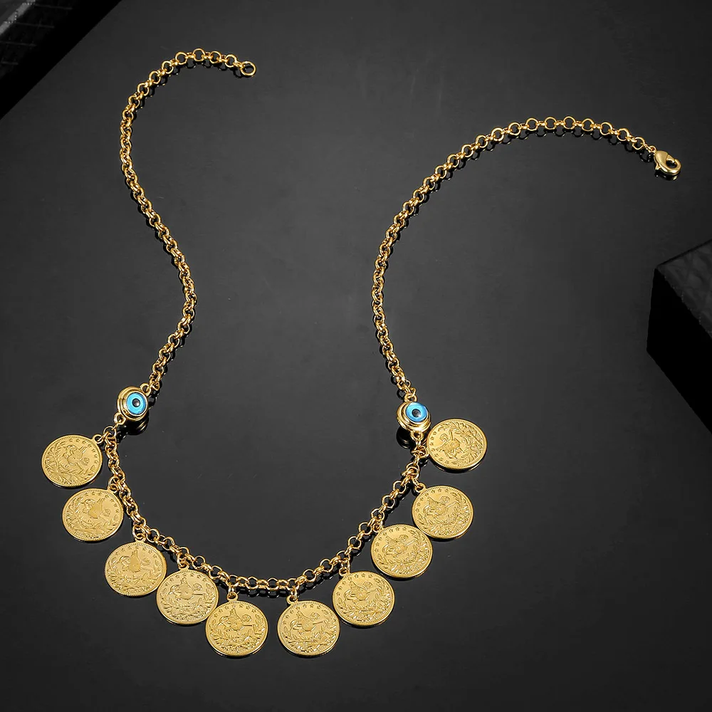 NECKLACE Не тусклые мусульманский, арабский исламское ожерелье, длинный золотой бисер, звенья цепи, турецкий браслет на Среднем Востоке, комплект ювелирных украшений - Окраска металла: NECKLACE