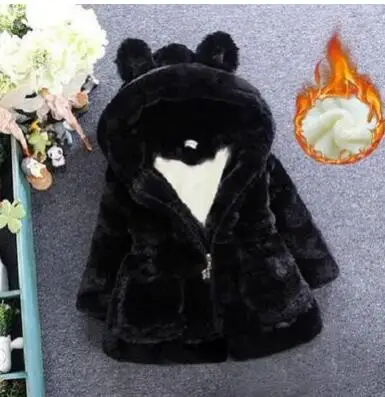 black fleece Новая зимняя одежда для маленьких девочек флисовое пальто с искусственным мехом пышная теплая куртка Рождественский зимний костюм От 1 до 8 лет куртка с капюшоном для малышей, верхняя одежда - Цвет: black fleece