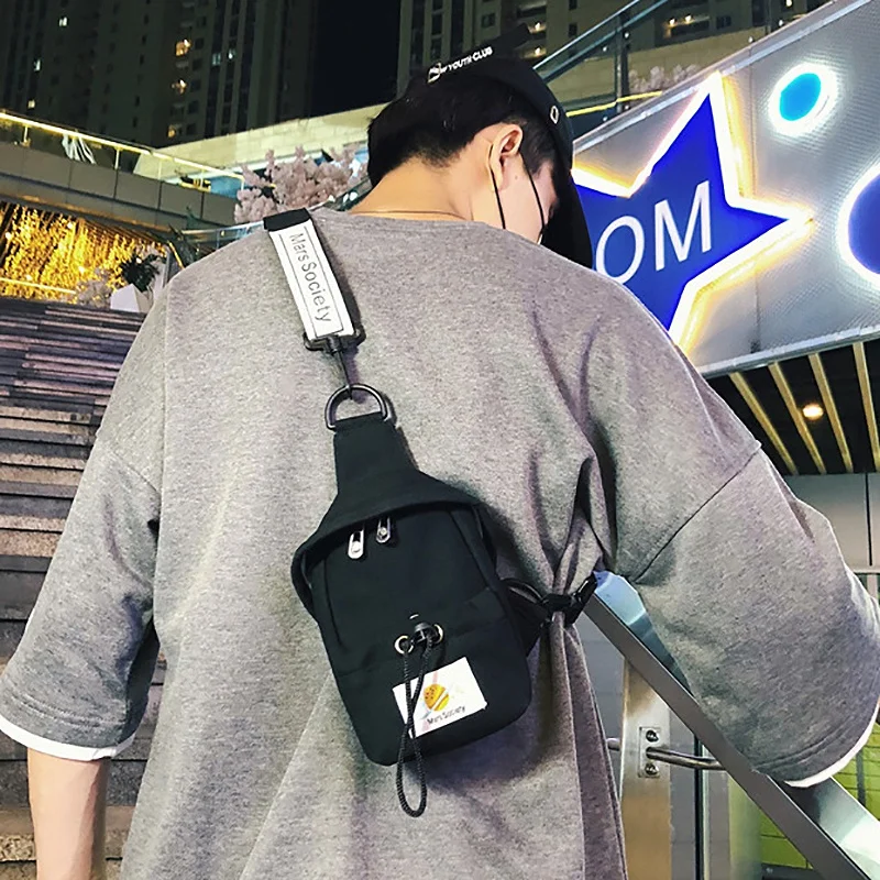 

Small Canvas Chest Pack for Men Women Crossbody Bags Hip Hop Streetwear Bag Fanny Pack Multifunction Mini Belt Waist Chest Bag