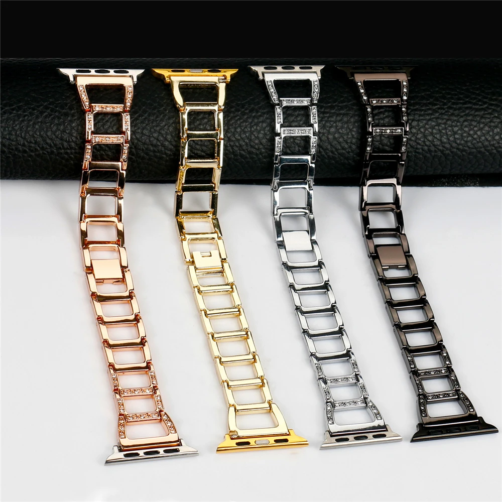 

Stainless Steel Bracelet Strap For Apple Watch 5/4 Band 44mm 40mm Diamond Rhinestone Watchband 3/2/1 For iWatch Serise 42mm 38mm