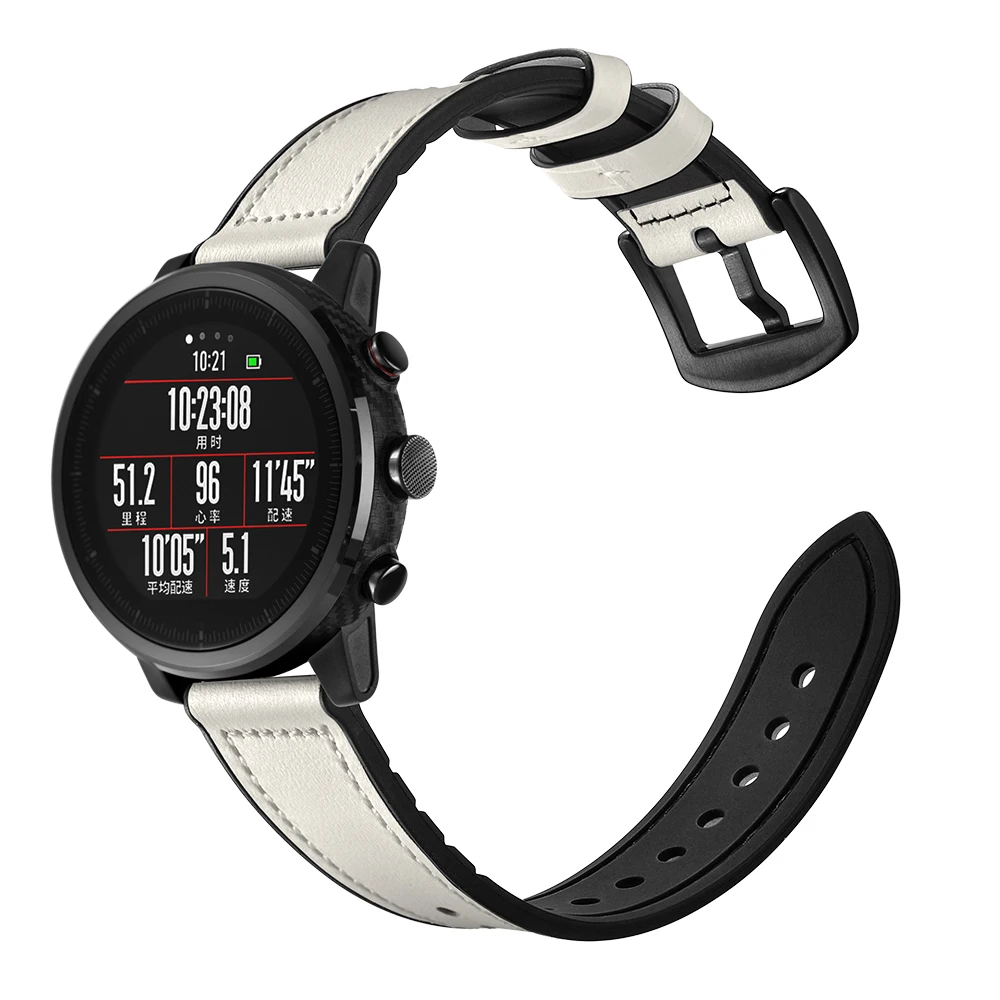 Для AMAZFIT 2 браслет 22 мм дышащий верхний слой коровья кожа сменный ремешок для часов для AMAZFIT 1 кожаный ремешок
