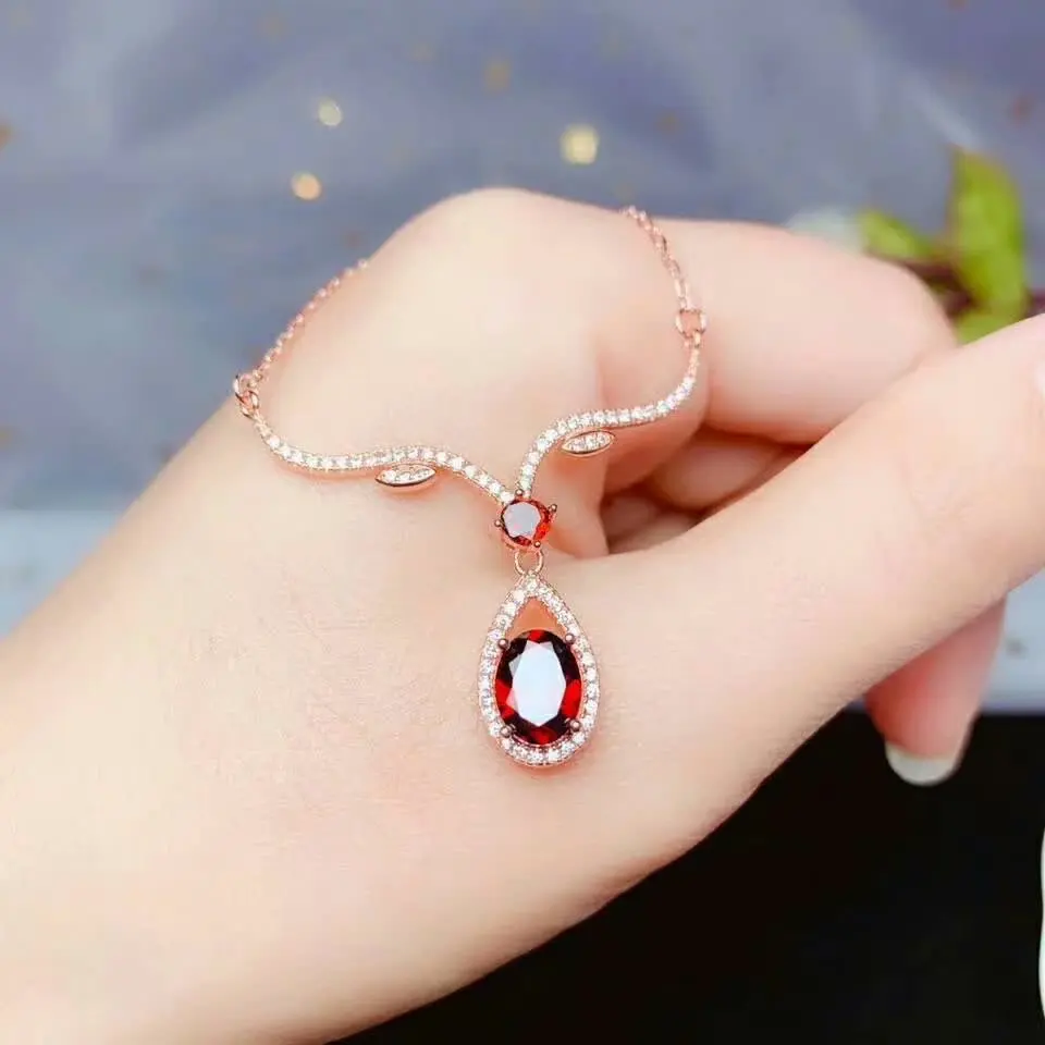 SHILOVEM 925 Серебряные настоящие натуральные гранатовые кулоны, классические,, прекрасный подарок для женщин, новинка bz0404060899ags