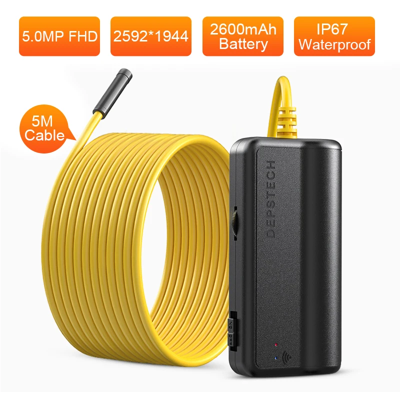 DEPSTECH-endoscopio Industrial inalámbrico de 2MP/5MP, cámara de inspección con Zoom, serpiente, impermeable, WiFi, boroscopio para Android iOS