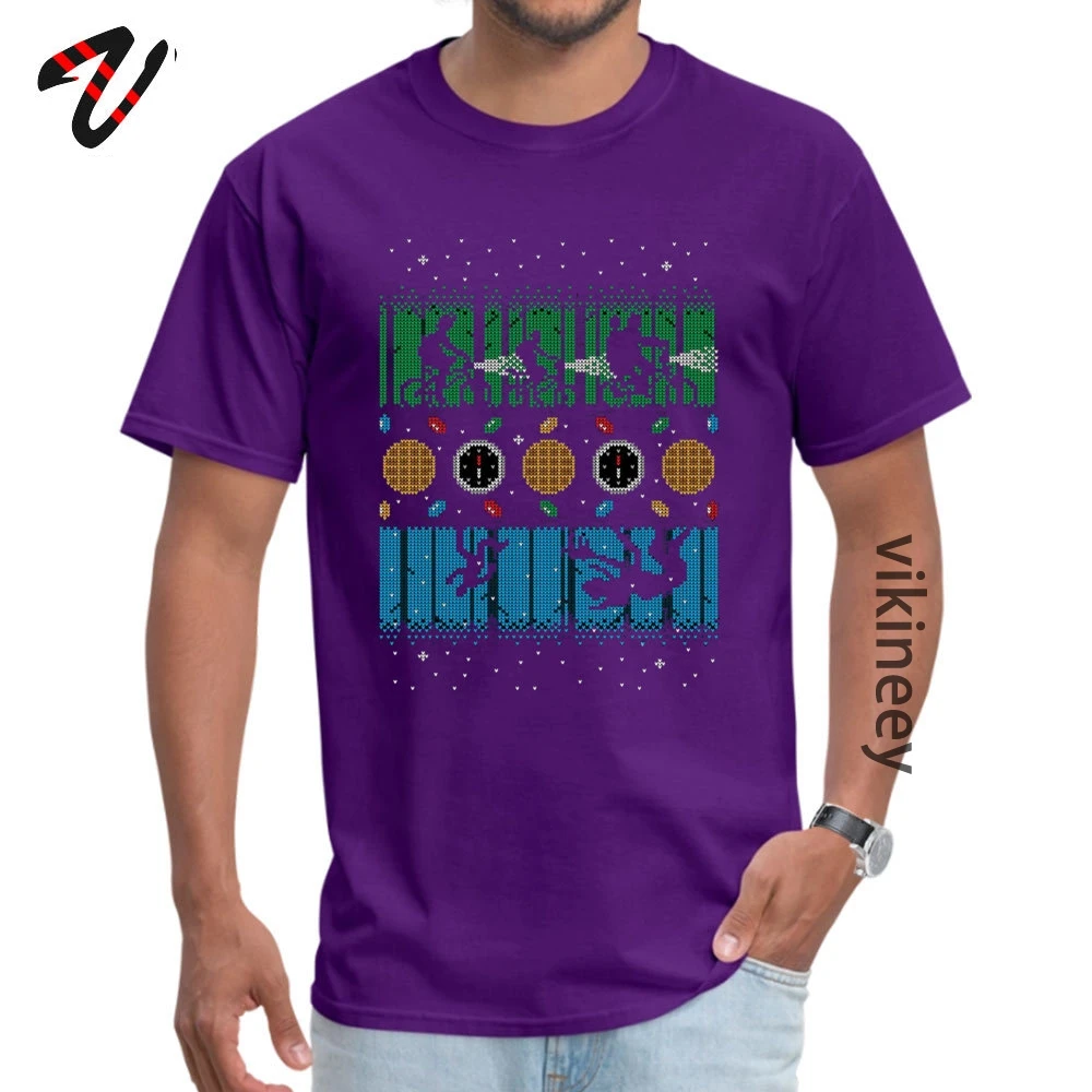 Classic StrangerThingsUpsideDownChristmas Men&amp;#39;s Top T-shirts Company Summer Tops Shirts Crew Neck 100% Cotton T Shirts StrangerThingsUpsideDownChristmas purple
