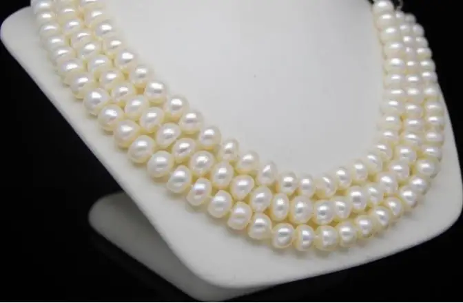 Natural 7-8mm AAA+ white Abacus pearl necklaces 48"Long