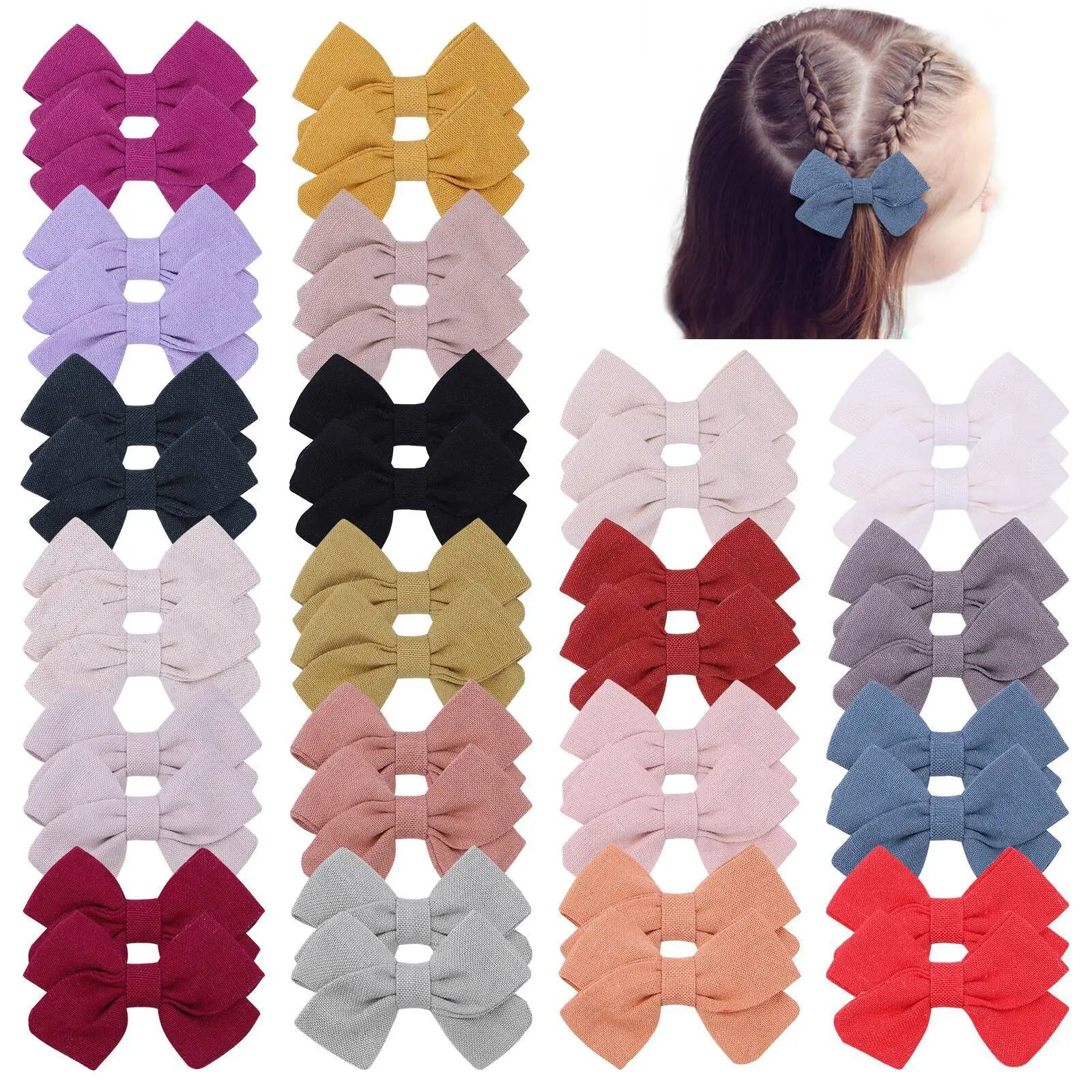 

40pc/lot New 2.75inch Cotton Bows Hair Clips Baby Girls Solid Bow Hairpins Barrettes Children Girls Kid Party Gifts Headdress