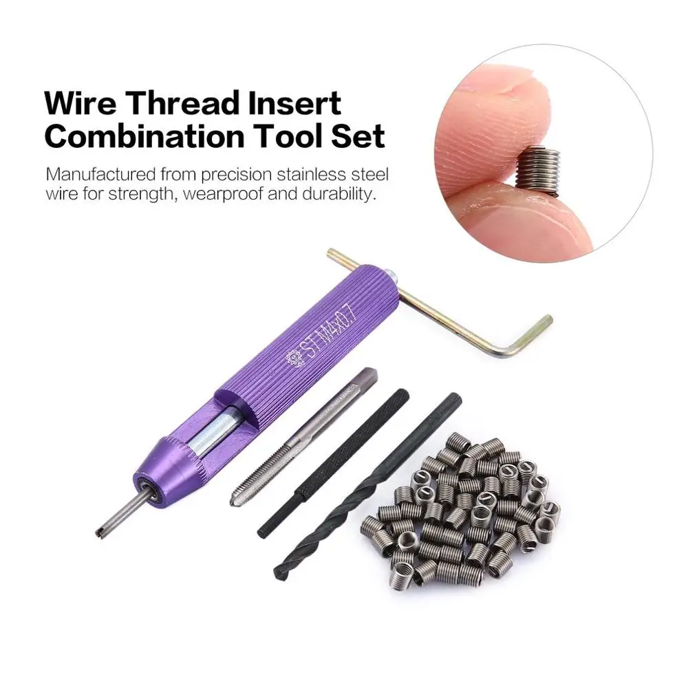 

M4 Stainless Steel Wire Thread Insert Combination Tool Set Thread Repair Tool Kit Screw Thread Insert Set with Wrench Drill