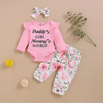 

baby clothes 3Pcs Newborn Baby Girls Infant Clothes Set Letter Romper Floral Pants Outfits Kids одежда для новорожденных