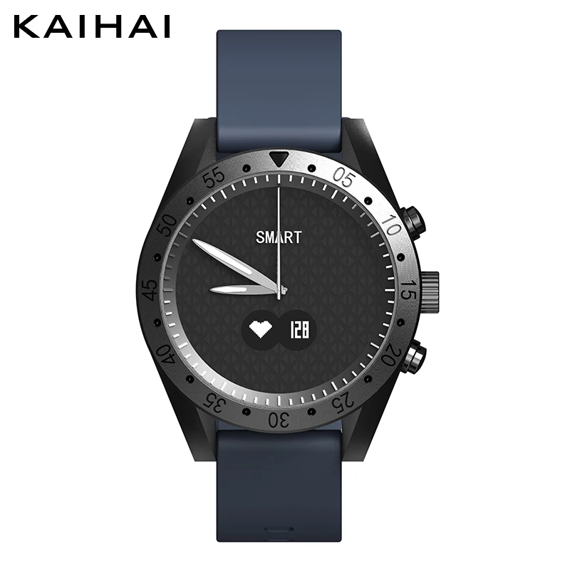 Dark blue watch KaiHai секундомер, мужские часы, умные наручные часы, кожа, черные, кварцевые часы, монитор сердечного ритма, будильник, спортивные наручные часы, роскошные - Цвет: Dark blue watch