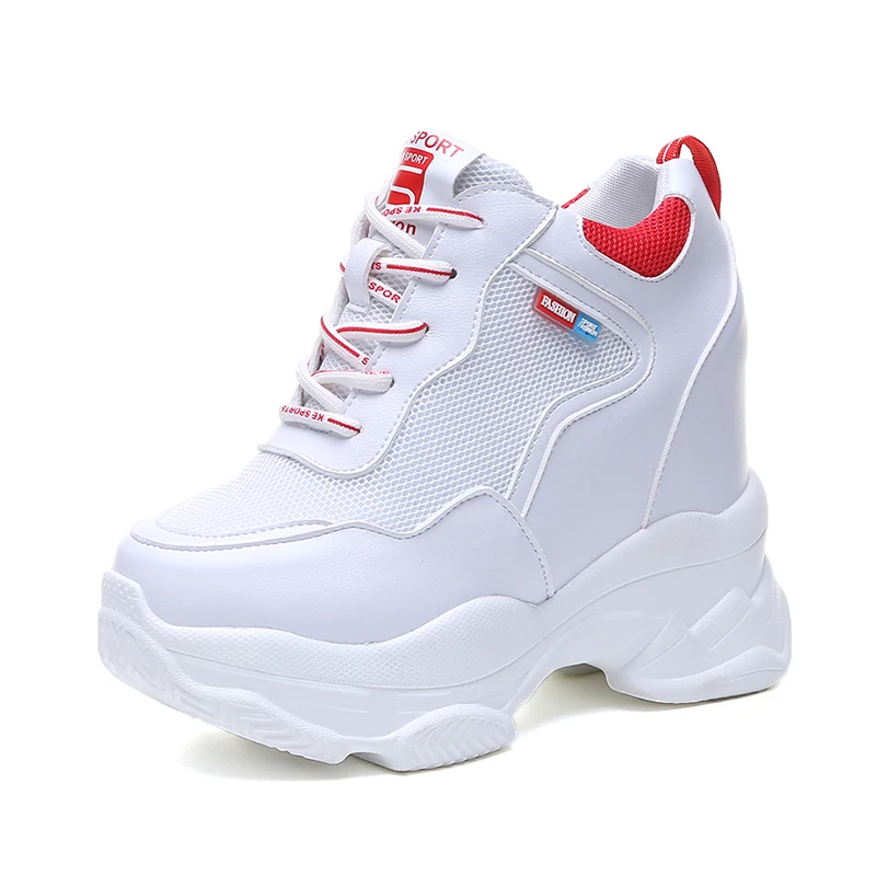 spring autumn fashion platform shoes casual sweet sports shoes shallow mouth Femmes Height Increase Shoes White mujer - Цвет: White Red