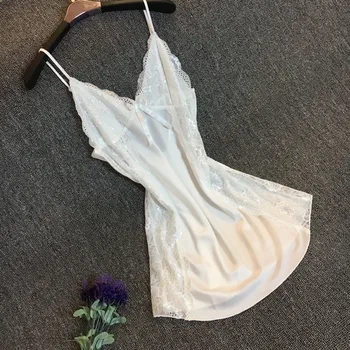 

Fiklyc Summer Suspenders Nightdress Women's Simulation Silk Sexy Black Lace Thin Skirt