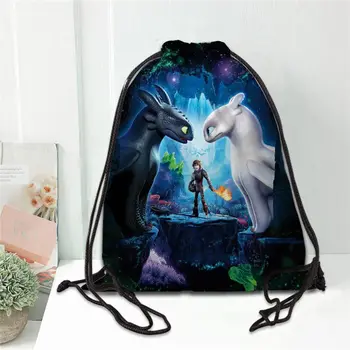 

Hot How to Train Your Dragon Printed backpack drawstring bag satin soft shoe bags to school custom Logo bags for women