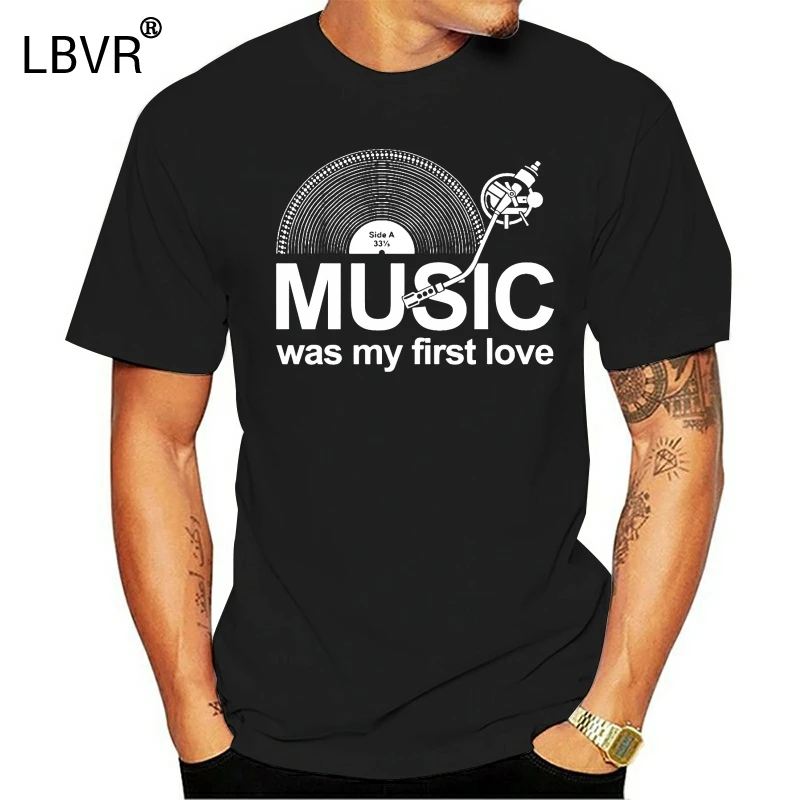 Новинка 2019 футболка с круглым вырезом надписью Music Was My First Love | Мужская одежда