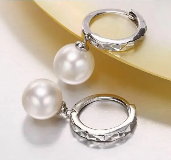 Пара AAA9-10mm, круглые серьги из белого жемчуга с южным морем, серебро 925 пробы