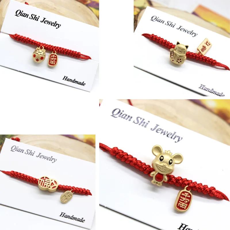 

2020 Chinese Style Golden Plated Bracelets For Women Zodiac Rat Lady Jewelry Red Rope Bangle Girl Birthday Gifts