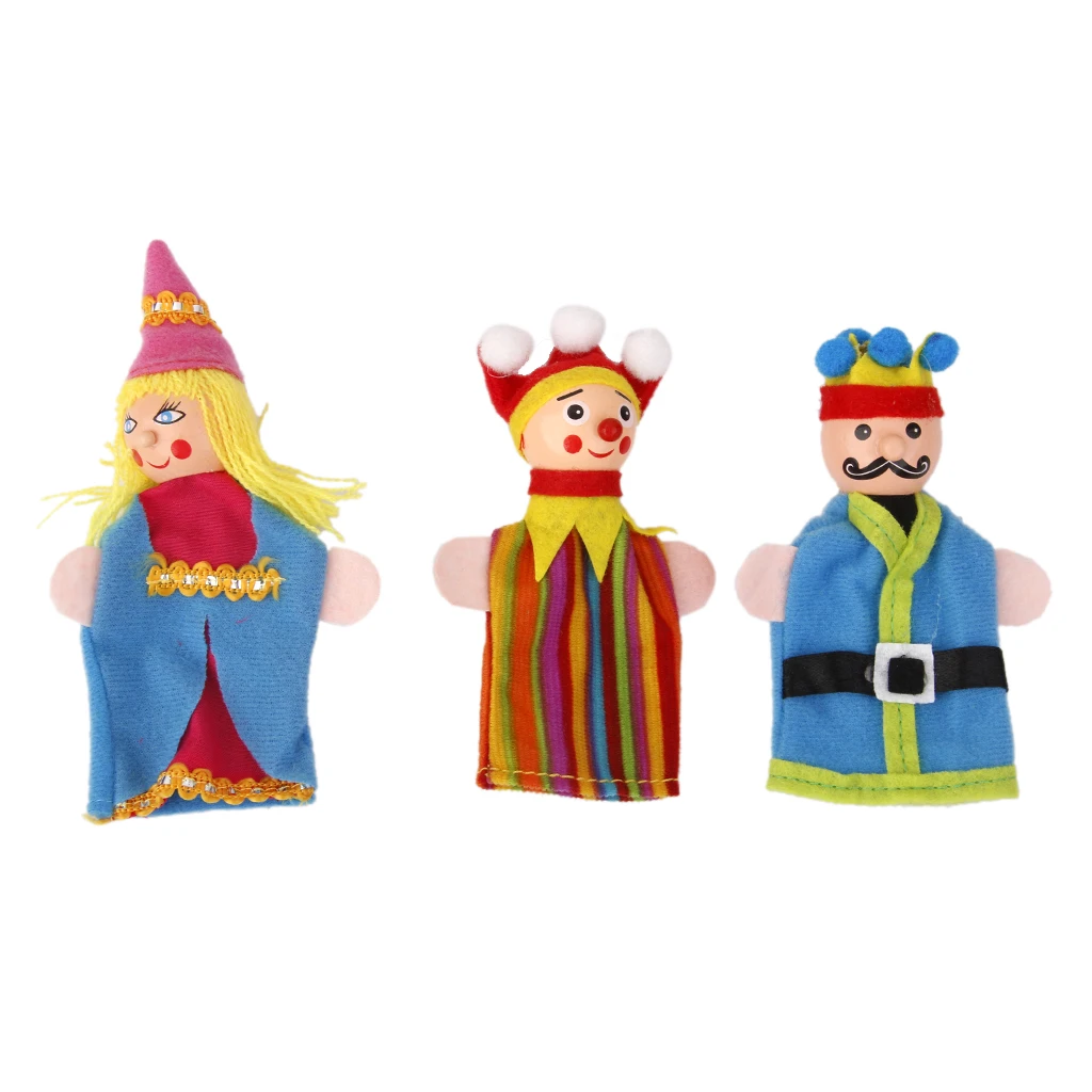 6pcs King & Queen Wooden Head Finger Puppets Children Kids Fairytale Toys