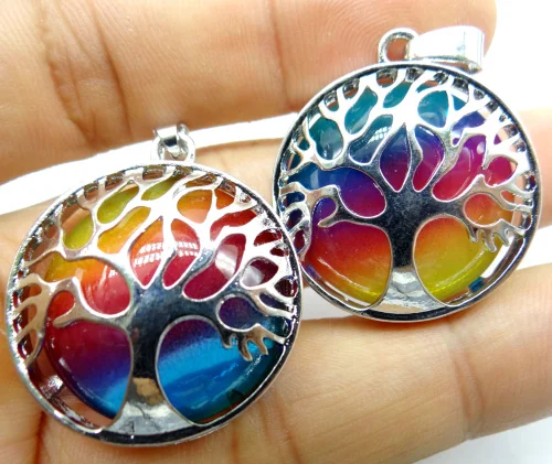 Natural Stone Quartz Crystal Turquoises tiger eye Tree of Life Round Shaped charm pendant  for diy Jewelry making necklace10pcs