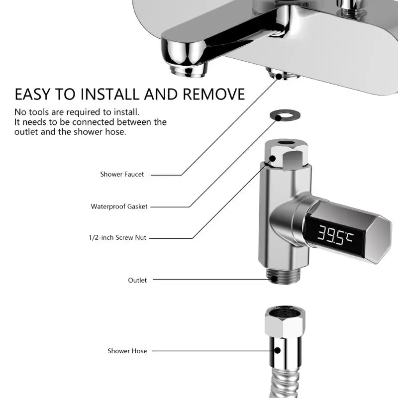 Светодиодный Измеритель Температуры потока воды с монитором, Электрический термометр для душа 360 72XF