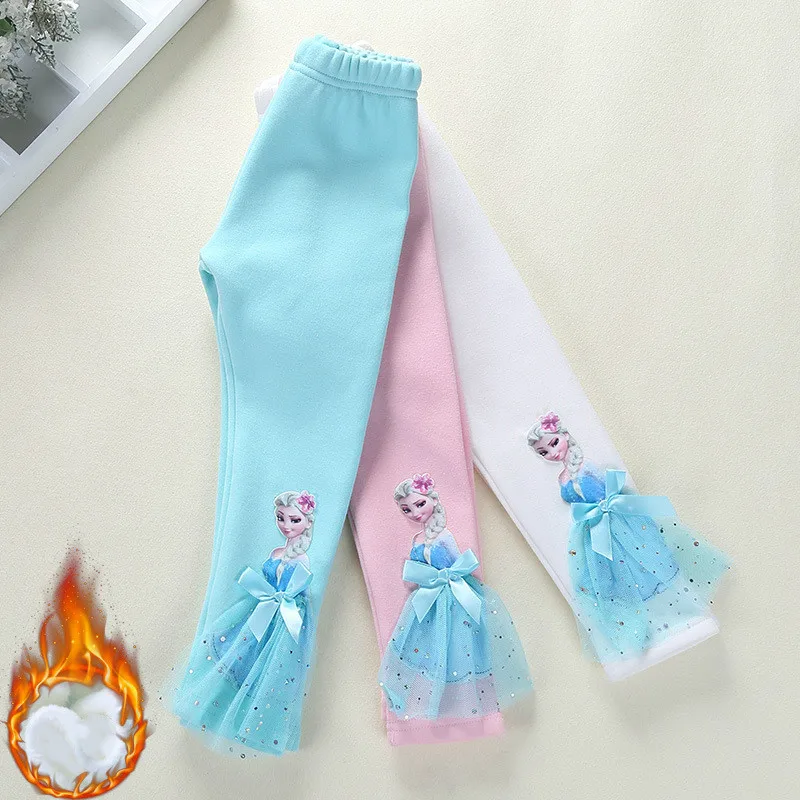 Легинсы Холодное сердце Анна Эльза с плюшевой зимой 2019 кружевные Мультяшные