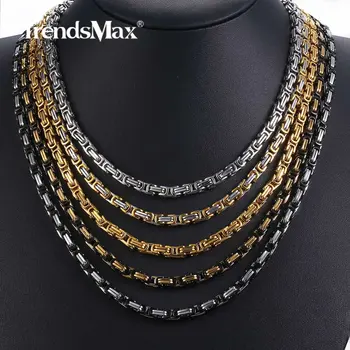 

5mm Byzantine Box Link Chain Necklace For Mens Boys Stainless Steel Gold Silver color Necklaces Hip Hop Fashion Jewelry KNN19