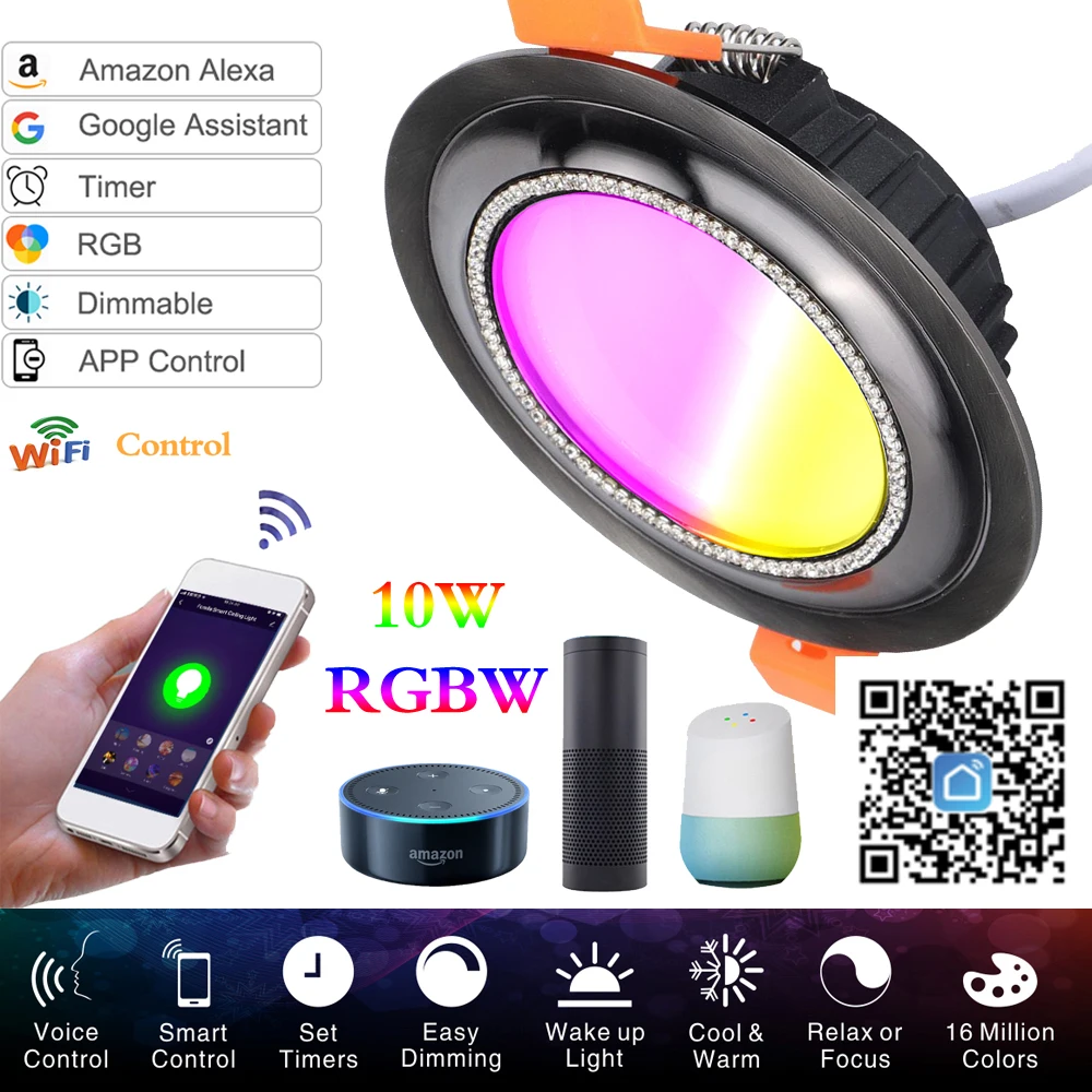 

WIFI LED Downlight 10W Round Recessed Lamp 110V 220V Work With Google Home Remote Control Indoor Smart WIFI LED Spot Lighting