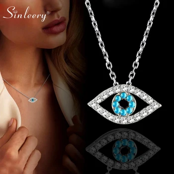 SINLEERY Fashion Charm Luck Turkey Blue Evil Eye Blue Rhinestone Eye Choker Necklace For Women Silver Color XL656 SSG