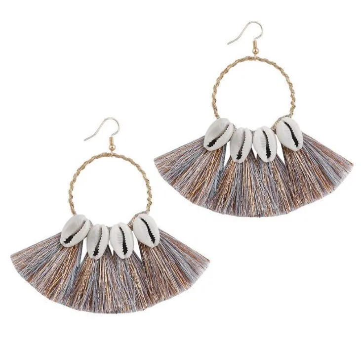 

European and American fashion hot new ins creative shell earrings bohemian style tassel earrings