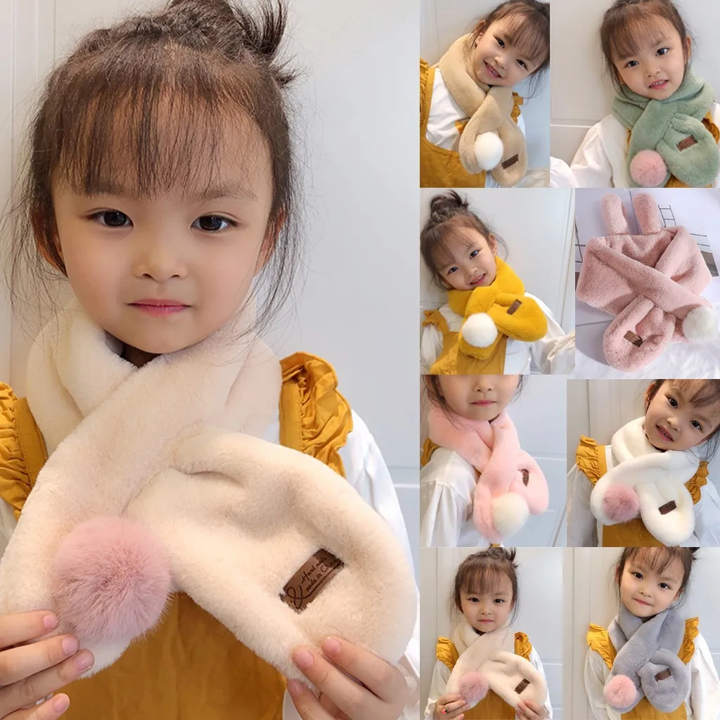 Модная Детская плюшевая шаль для мальчиков и девочек, шерстяной утепленный ветрозащитный шарф, Детский Теплый шарф с имитацией кроличьей шерсти, кроличьи ушки#40