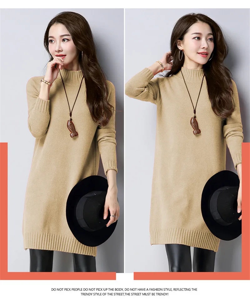 Fashion Candy Color Winter Gold Fleece Sweaters Women Slim Solid Mid-long Sweater Dress Thickening Warm Knitted Pullovers Y8207