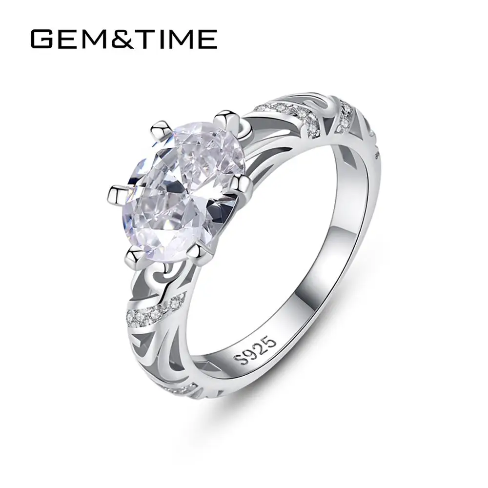 

Gem&Time Luxury Oval Design Cubic Zirconia Ring Sterling 925 Silver Solitaire Ring For Women Silver 925 Jewelry Jewelry Gift
