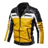 Hommes jaune veste en cuir Patchwork Biker veste hommes décontractée manteau à fermeture éclair hommes veste de moto coupe étroite doublé de fourrure vêtements d'extérieur manteau ► Photo 3/6