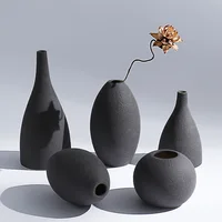 Simple Home Accessories Ornaments European Frosted Blue Black Ceramic Vases Flower Insert Crafts  Decorativos Moderno 1